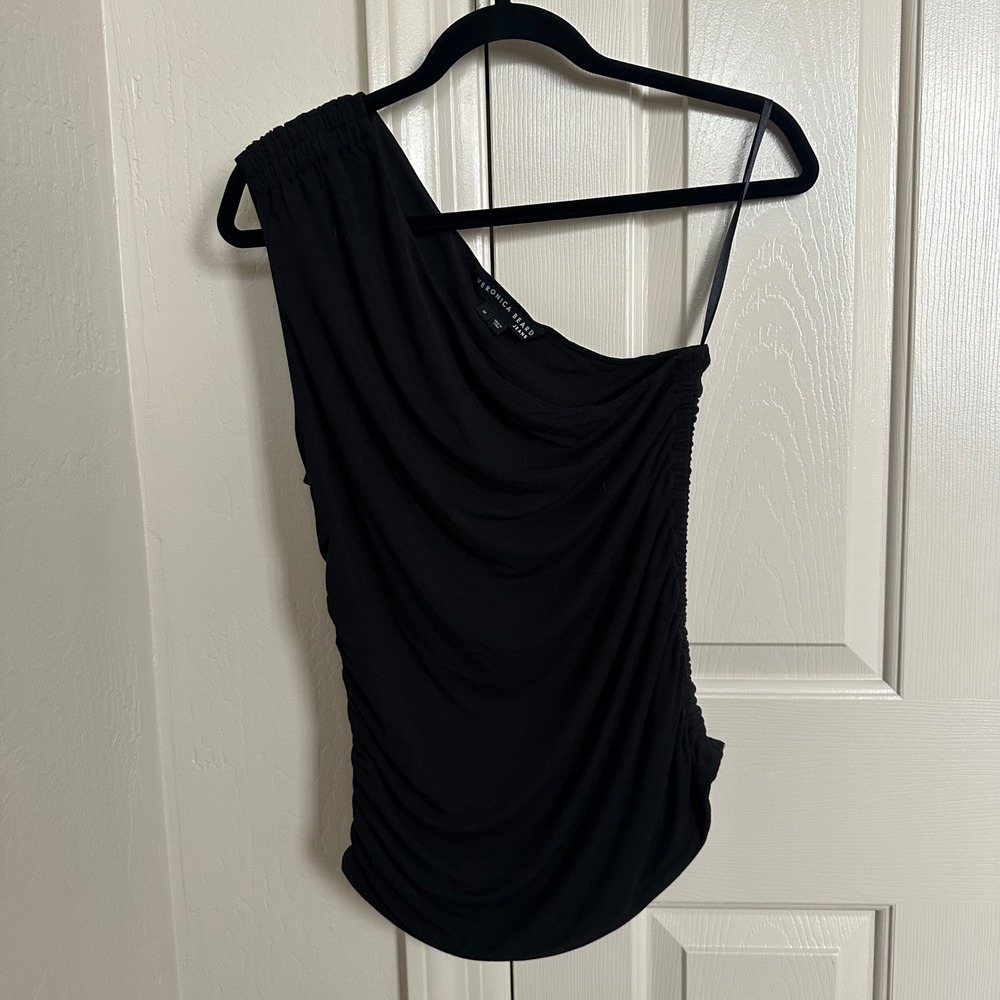 Veronica‎ Beard Jeans Black Ruched One-Shoulder Asymmetric Top - Size M